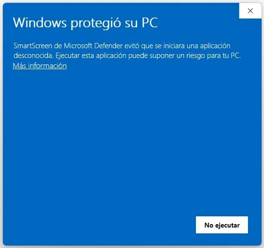 Pantalla de SmartScreen — paso 1